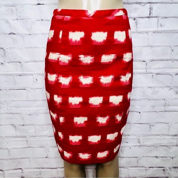 Anthropologie Corey Lynn Calter Ackee Red Motif Linen Blend Pencil Skirt size 6 - Picture 1 of 5